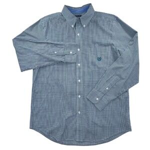 Chaps Gingham Button Down‎ Shirt Long Sleeve Easy Care Blue Size M